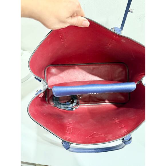 Prada  Saffiano Leather Double Handle Tote Handbag Inchiostro/Red - Picture 7 of 15